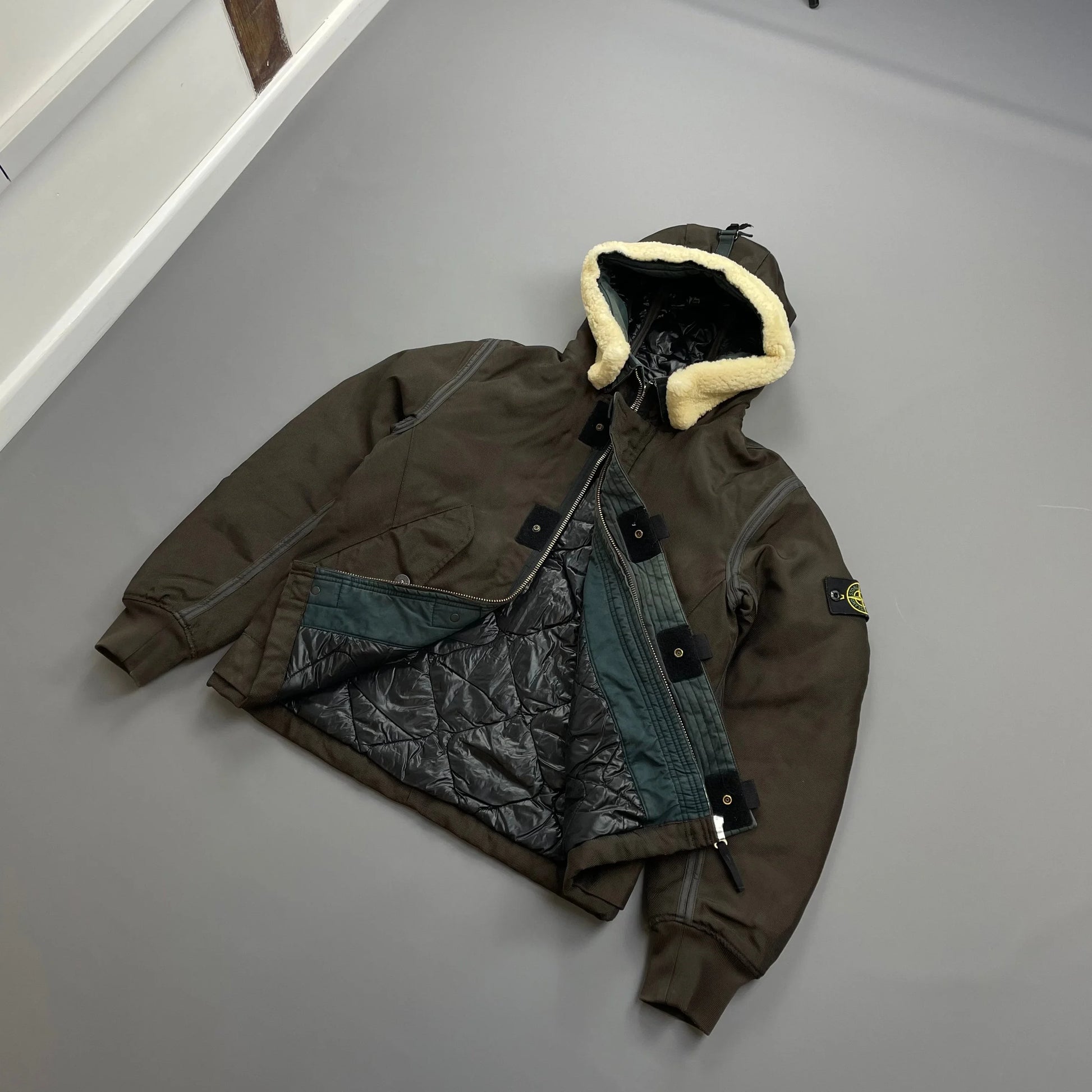 Stone Island Khaki Brown AW10 Shearling Hooded Padded Oxford Nylon