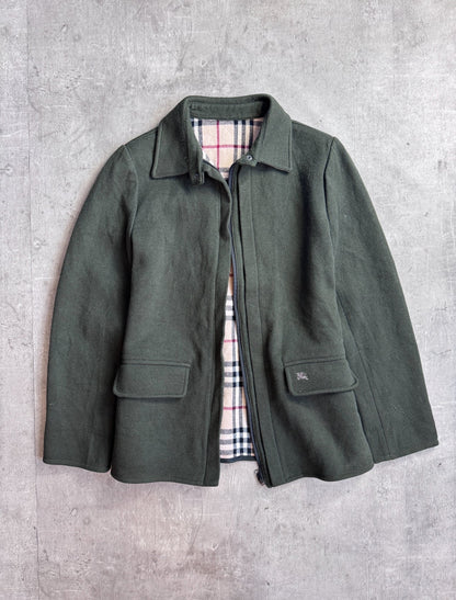 Burberry Nova Check Lined Khaki Wool Harrington Jacket