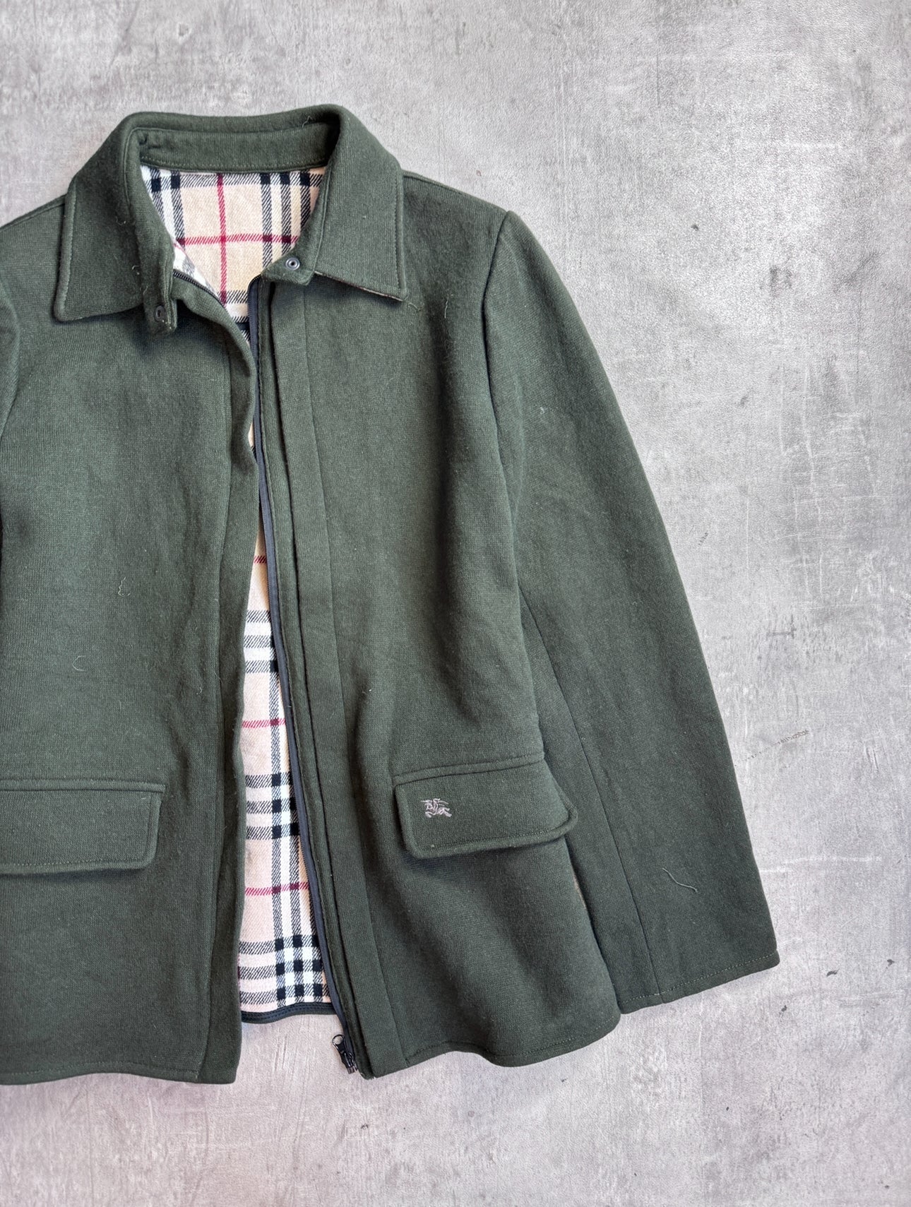 Burberry Nova Check Lined Khaki Wool Harrington Jacket