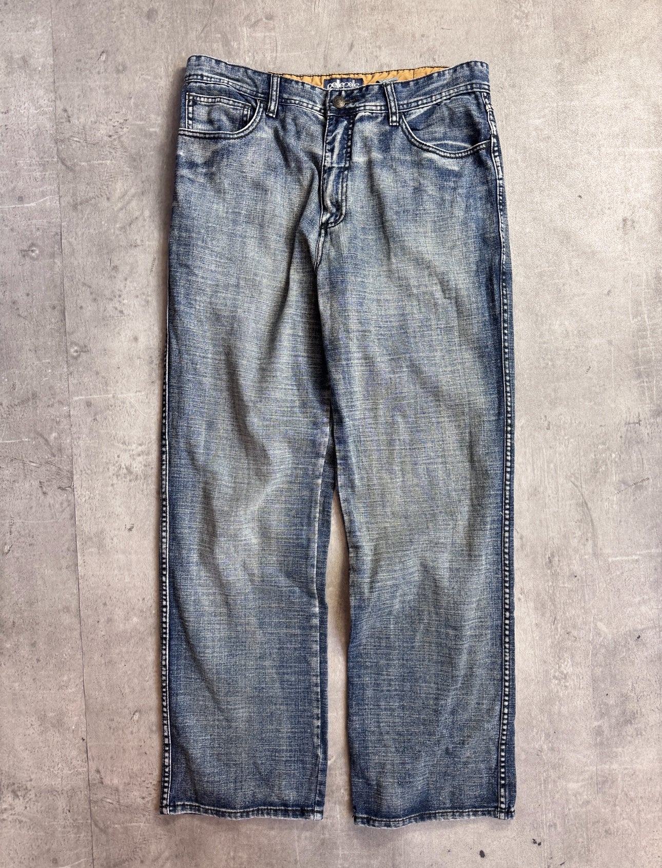 Pelle Pelle Embroidered Logo Crest Distressed Jeans