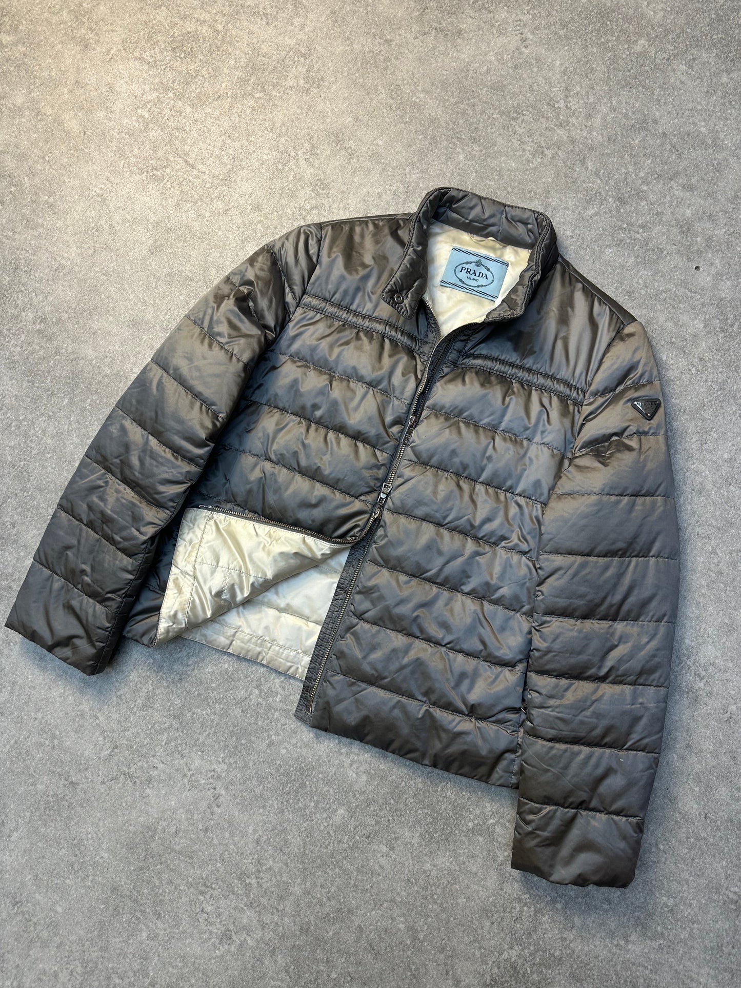 Prada Logo Plaque Quilted Puffer Jacket