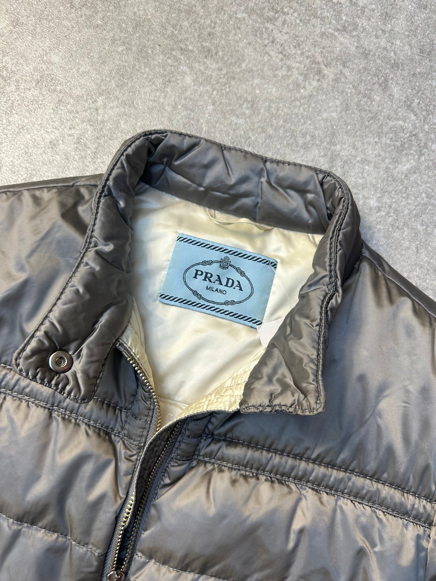 Prada Logo Plaque Quilted Puffer Jacket