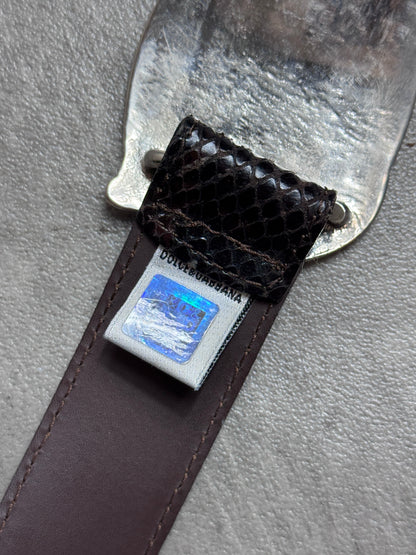 D&G Leather Snakeskin Brown Buckle Belt