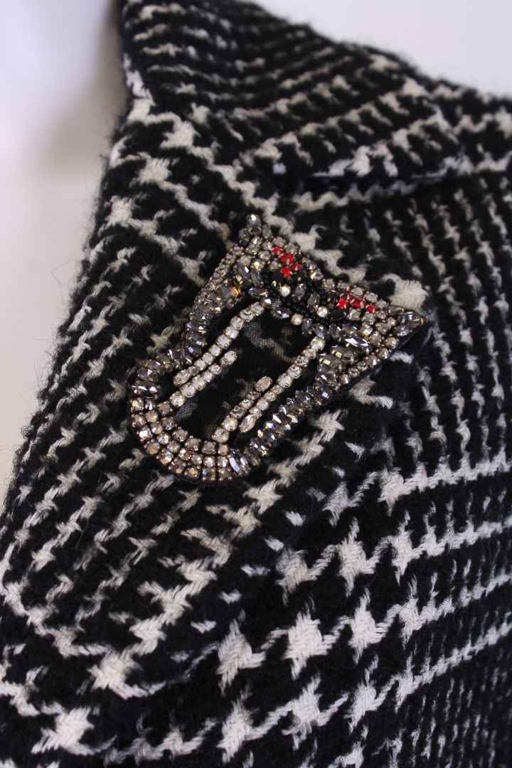 Ermanno Scervino Brooch Herringbone Coat Grey/ Black S | Small, Black
