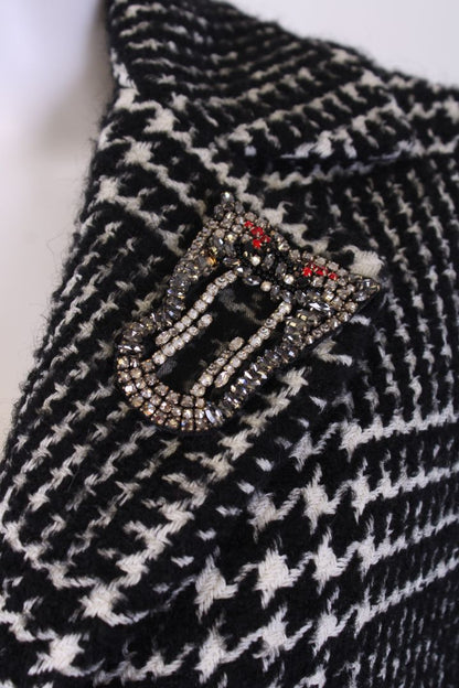 Ermanno Scervino Brooch Herringbone Coat Grey/ Black S | Small, Black