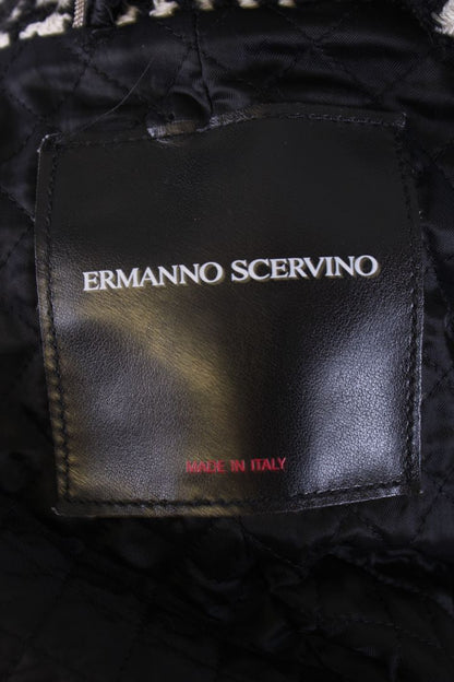 Ermanno Scervino Brooch Herringbone Coat Grey/ Black S | Small, Black