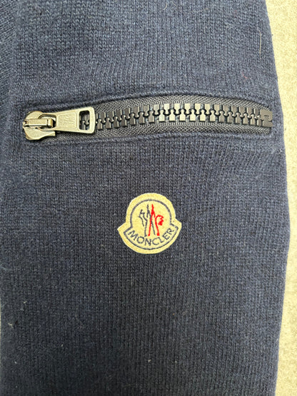 Moncler Navy Wool Knit Jumper Zip Sleeve Pocket