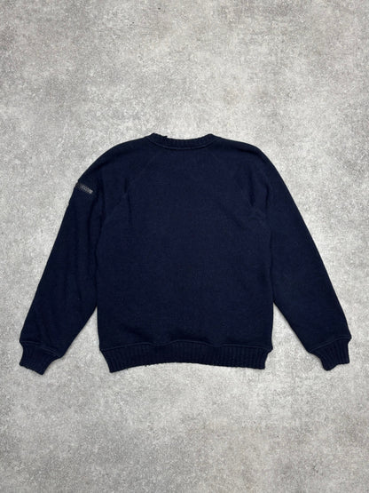 Moncler Navy Wool Knit Jumper Zip Sleeve Pocket