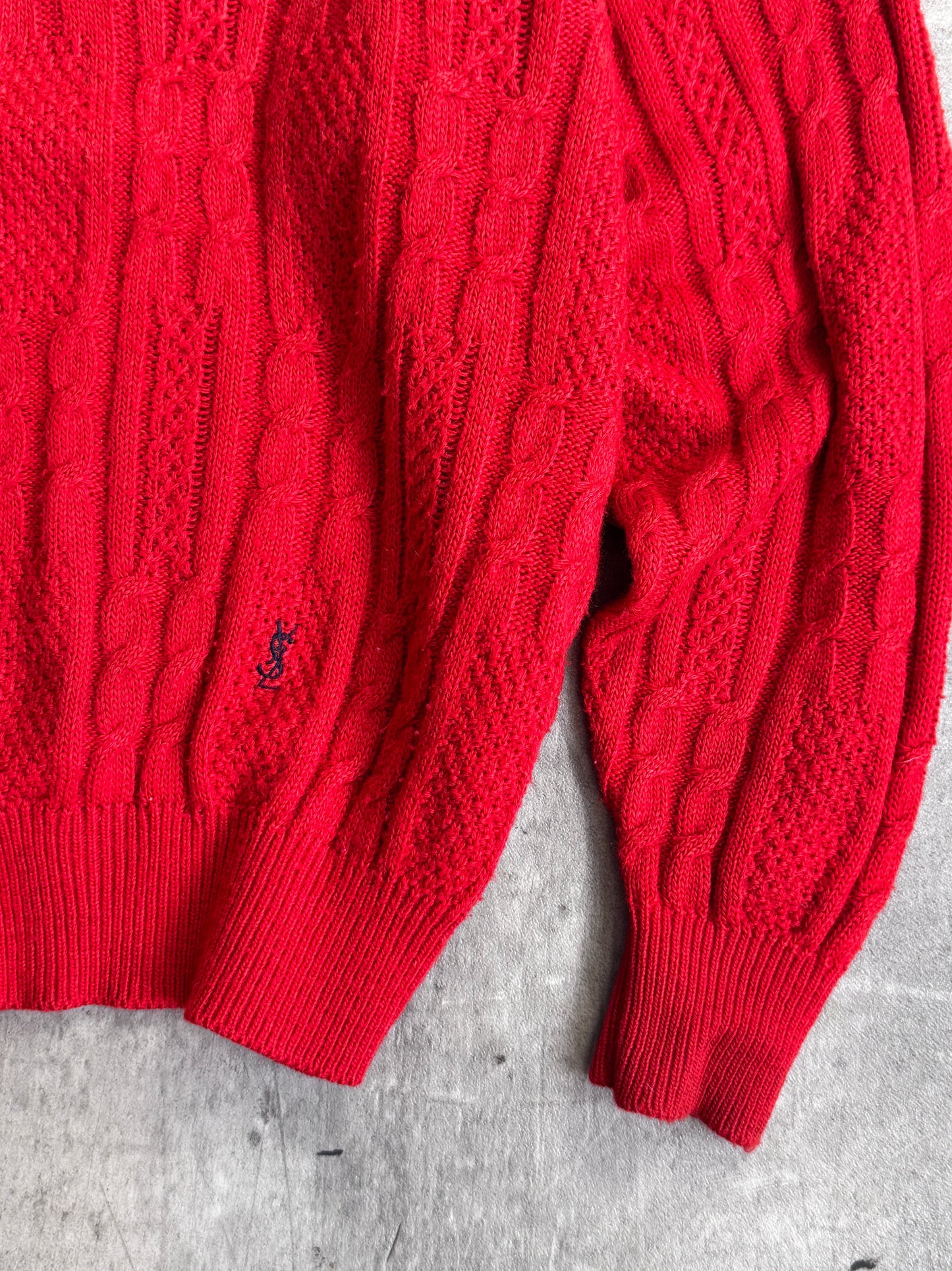 1970's YSL Red Aran Cable Knit Sweater