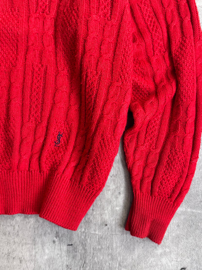 1970's YSL Red Aran Cable Knit Sweater