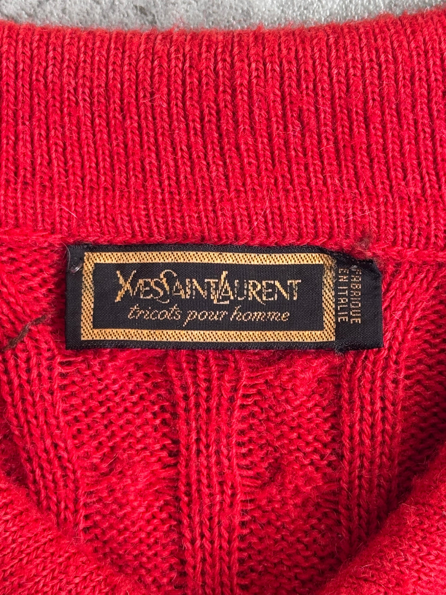 1970's YSL Red Aran Cable Knit Sweater