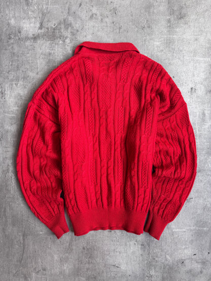 1970's YSL Red Aran Cable Knit Sweater