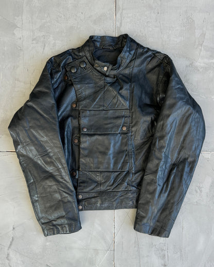 1980's Swedish Motocycle Dispatchers Asymmetric Leather Jacket