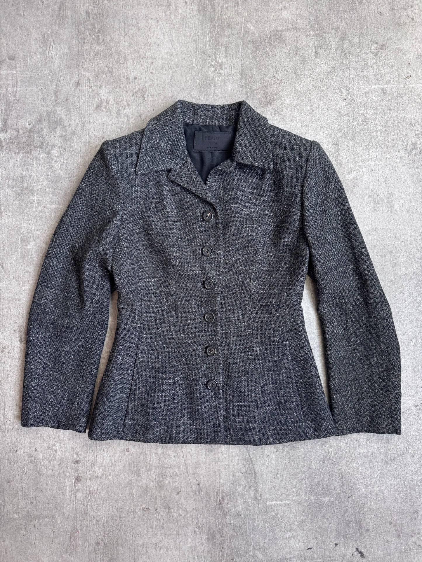 1999 Prada Milano Grey Linen Blend Cropped Woven Blazer