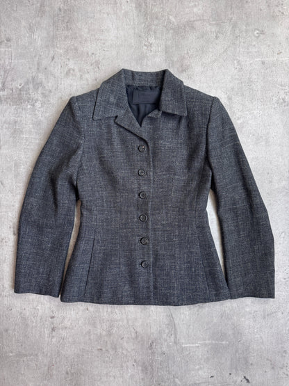 1999 Prada Milano Grey Linen Blend Cropped Woven Blazer