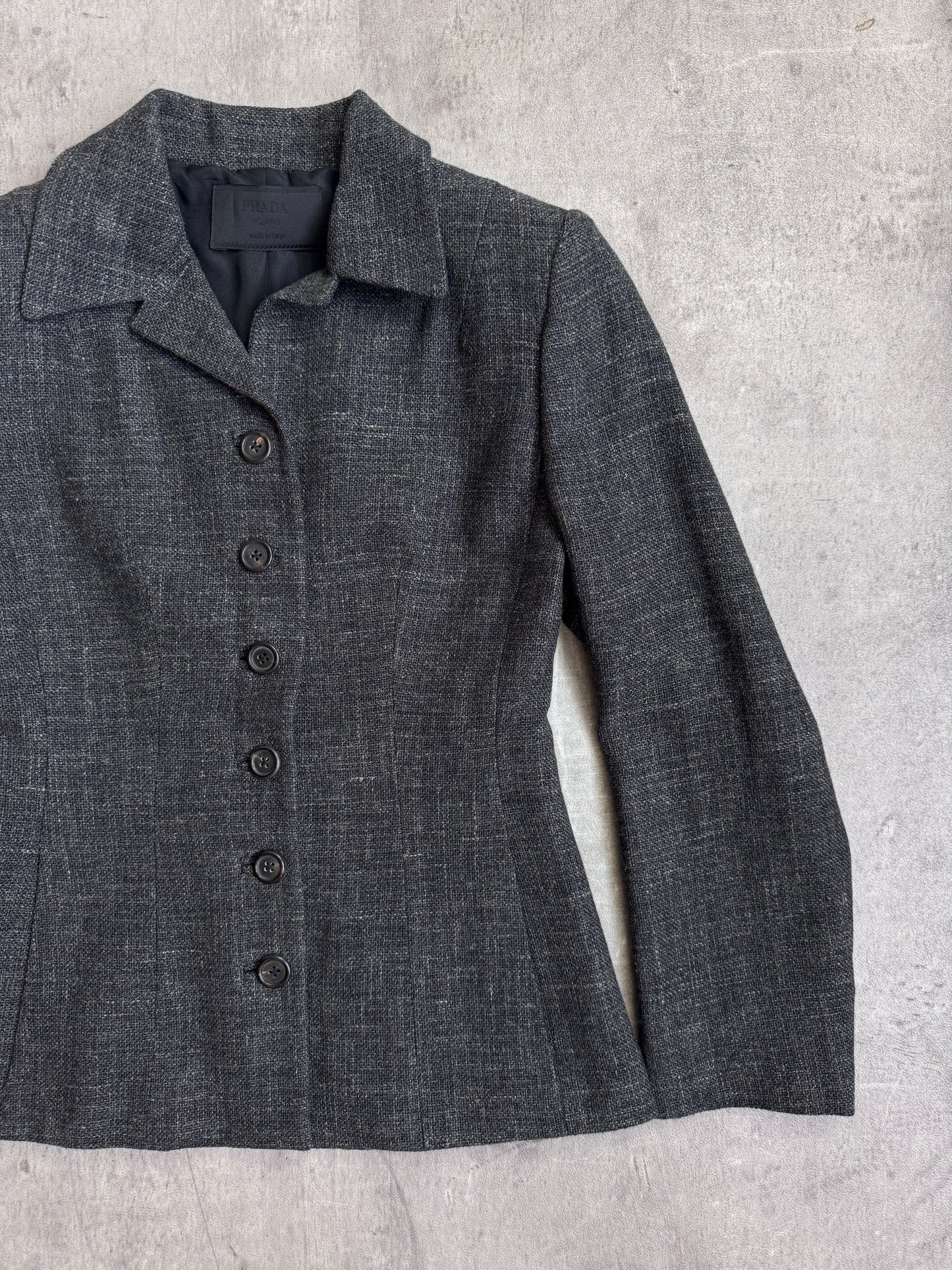 1999 Prada Milano Grey Linen Blend Cropped Woven Blazer
