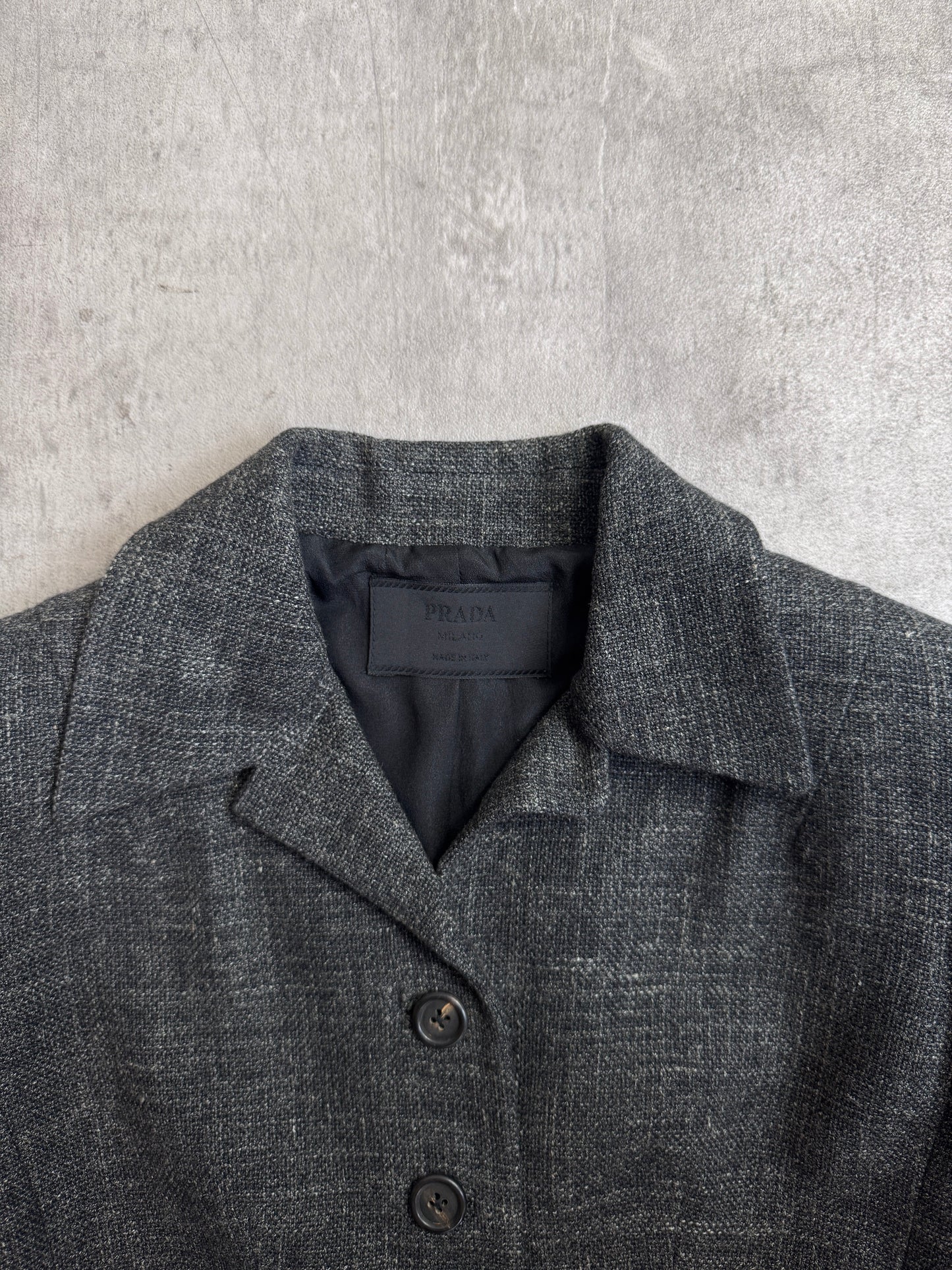 1999 Prada Milano Grey Linen Blend Cropped Woven Blazer