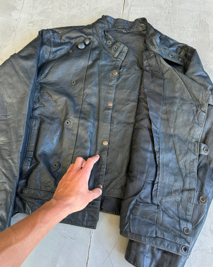 1980's Swedish Motocycle Dispatchers Asymmetric Leather Jacket