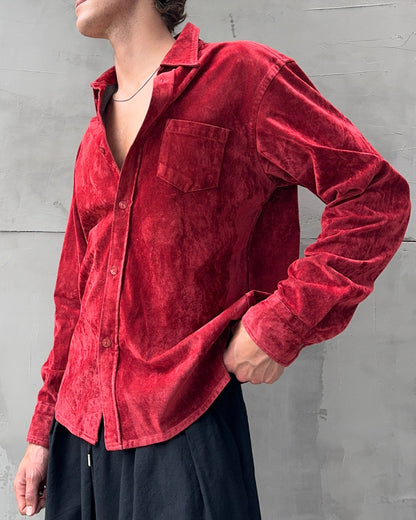 JEAN PAUL GAULTIER JPG 'JEANS' 1997 CRUSHED VELVET SHIRT - L | Medium, Red