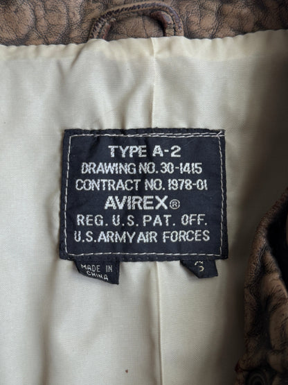 1990's Avirex A-2 Distressed Brown Leather Flight Jacket