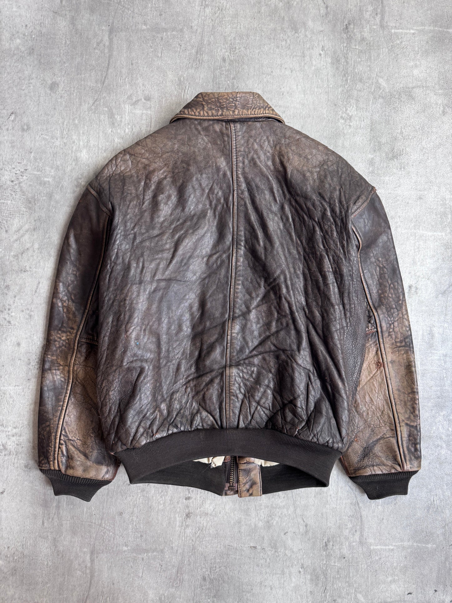 1990's Avirex A-2 Distressed Brown Leather Flight Jacket