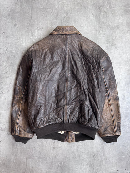 1990's Avirex A-2 Distressed Brown Leather Flight Jacket