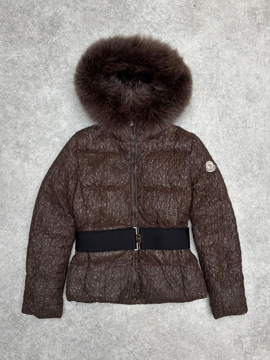 Moncler Fox Fur Trimmed Ruched Feather Down Jacket