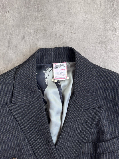 1980's JPG Low Cut Pinstripe Double Breasted  Blazer