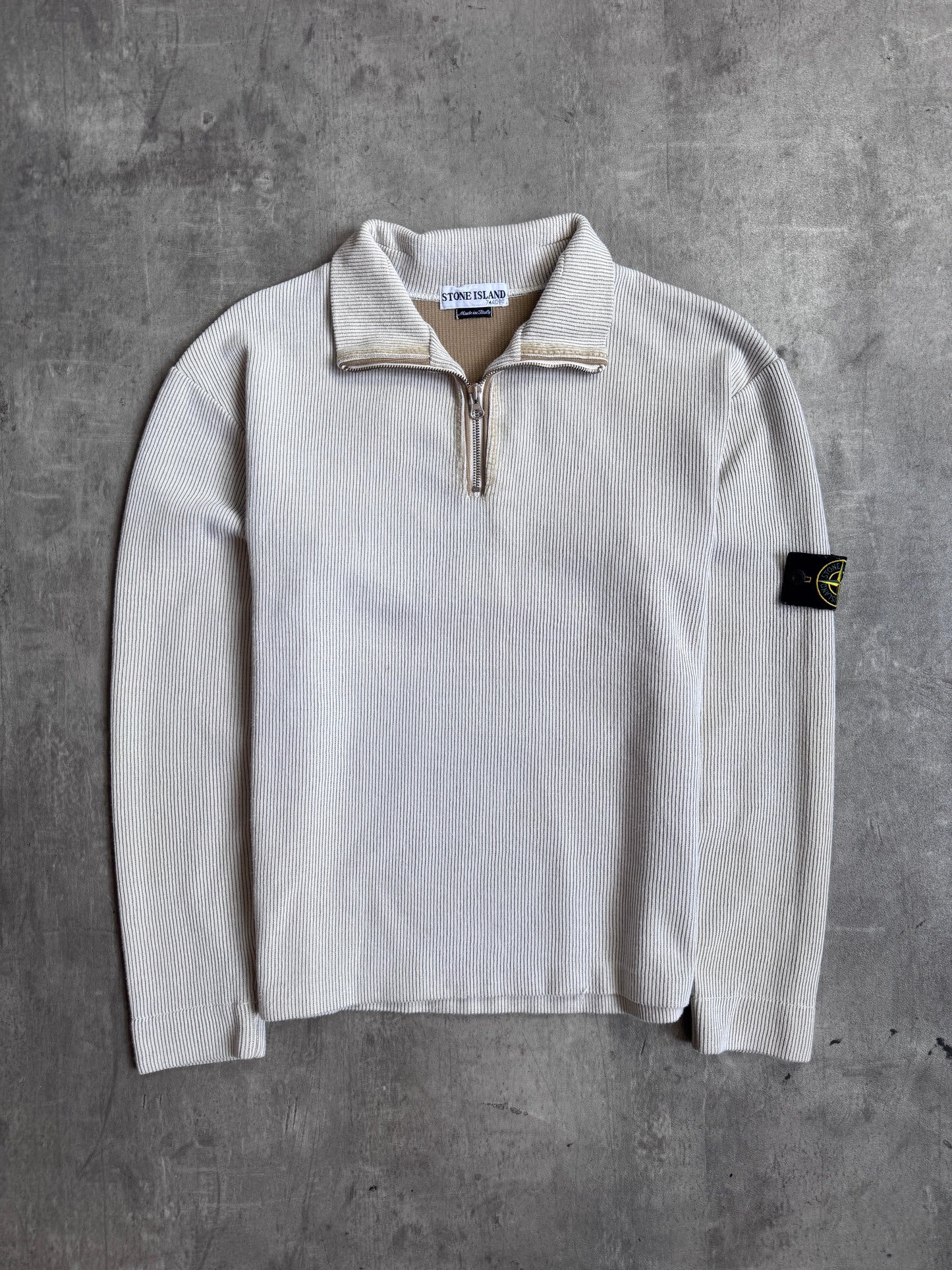 S/S 2002 Stone Island Beige Ribbed Quarter Zip Sweater