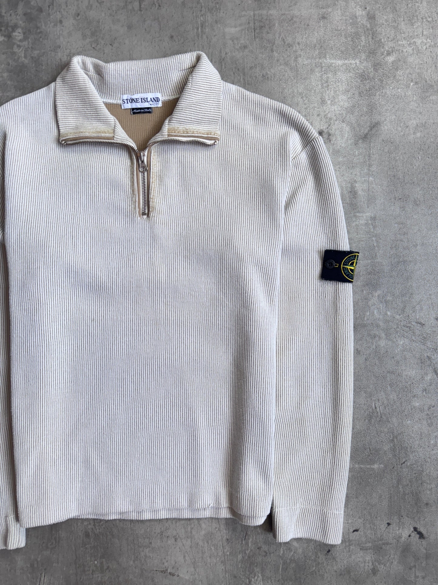 S/S 2002 Stone Island Beige Ribbed Quarter Zip Sweater
