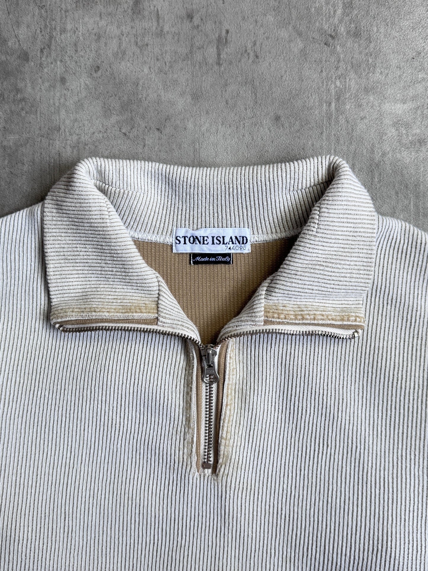 S/S 2002 Stone Island Beige Ribbed Quarter Zip Sweater