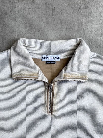 S/S 2002 Stone Island Beige Ribbed Quarter Zip Sweater