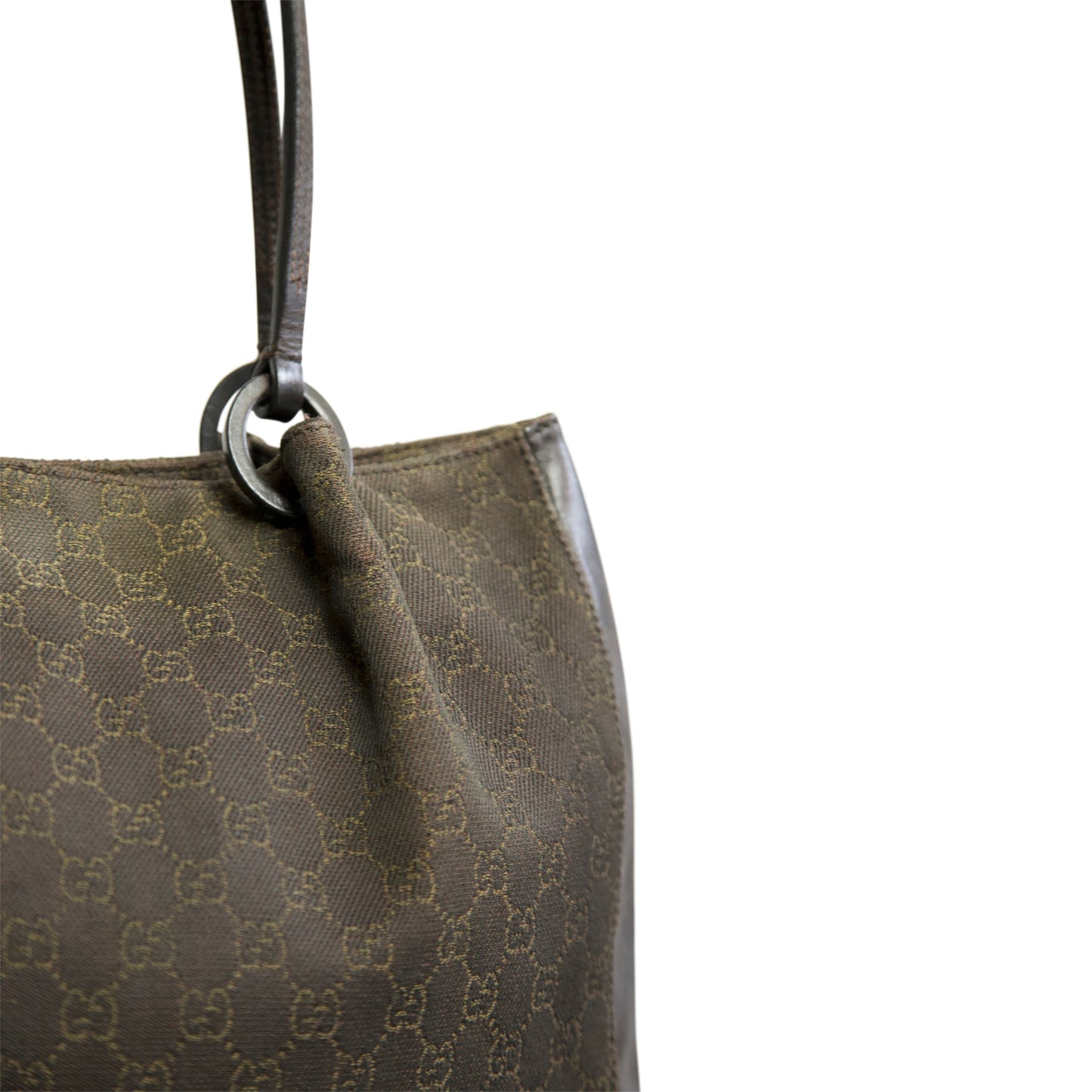 Gucci GG Canvas Dark Brown Leather Handle Tote Bag