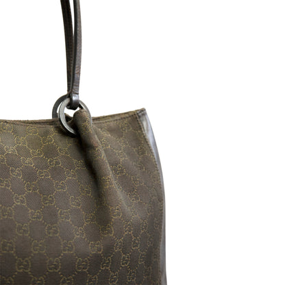 Gucci GG Canvas Dark Brown Leather Handle Tote Bag