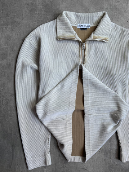 S/S 2002 Stone Island Beige Ribbed Quarter Zip Sweater