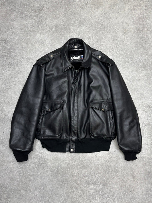 Schott Detachable Faux Fur Lined Leather Biker Jacket