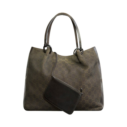 Gucci GG Canvas Dark Brown Leather Handle Tote Bag