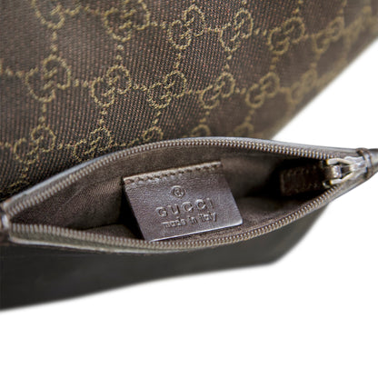 Gucci GG Canvas Dark Brown Leather Handle Tote Bag