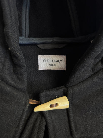Our Legacy Black Melton Wool Hooded Duffle Coat