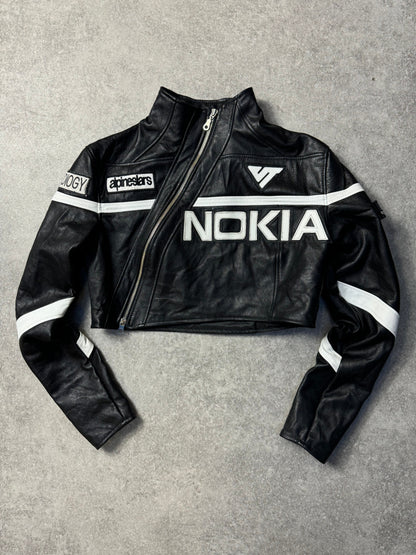 VT Rework: Nokia VT Logo Cropped Leather Racing Jacket