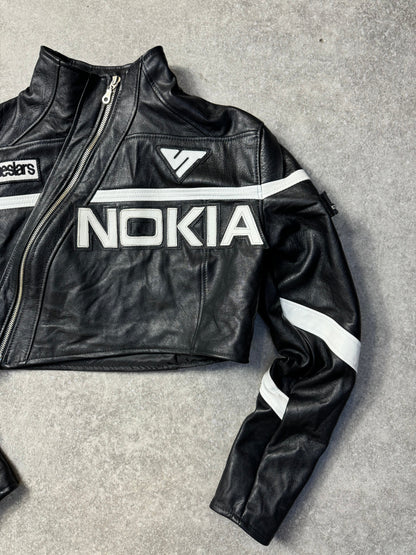 VT Rework: Nokia VT Logo Cropped Leather Racing Jacket