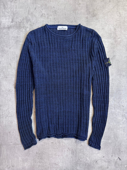 A/W 2019 Stone Island Ribbed Navy Melange Fisherman Sweater
