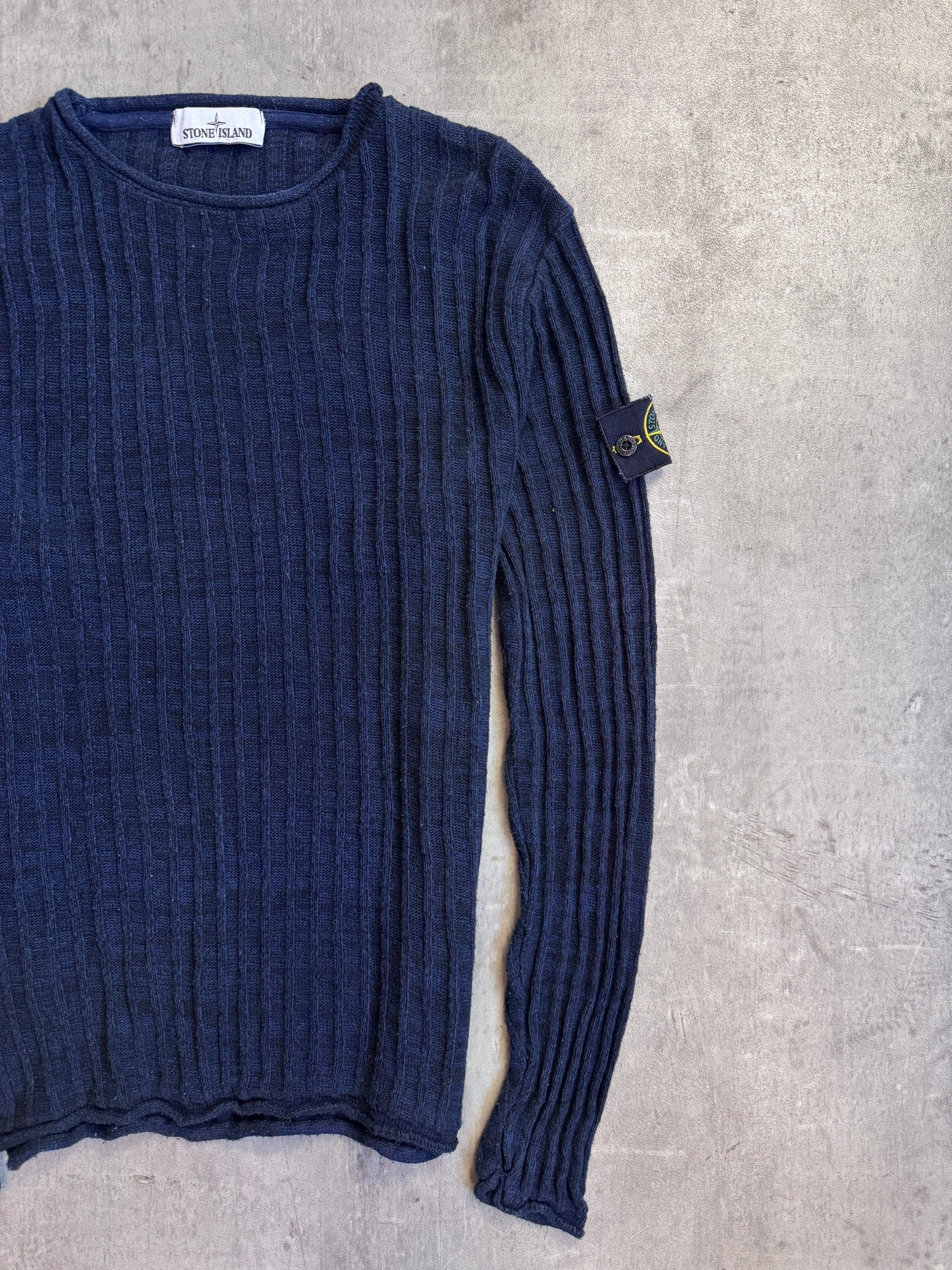 A/W 2019 Stone Island Ribbed Navy Melange Fisherman Sweater