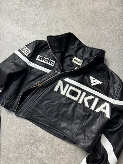 VT Rework: Nokia VT Logo Cropped Leather Racing Jacket