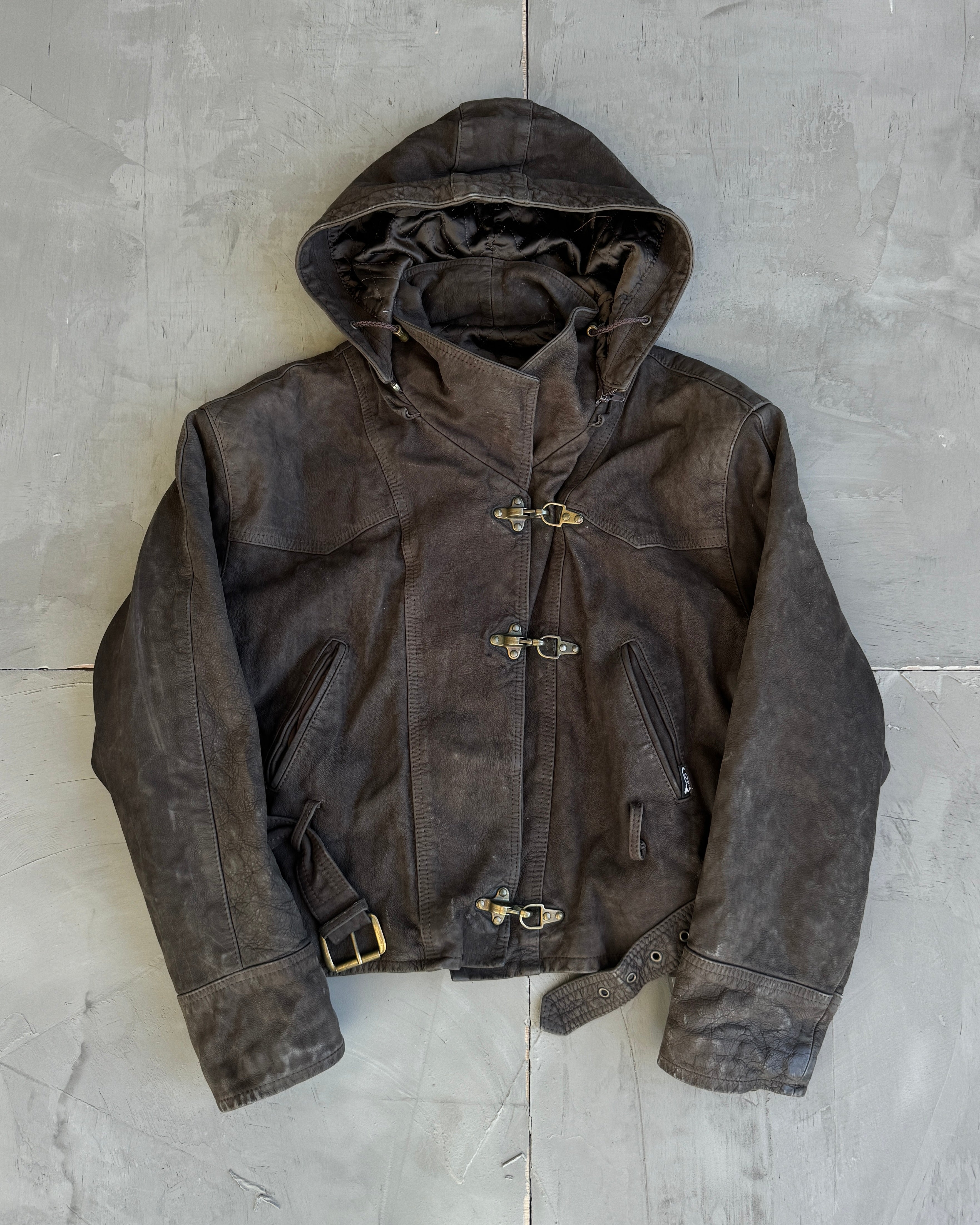 90's Fireman Clasp Hooded Leather Jacket - M – Known Source