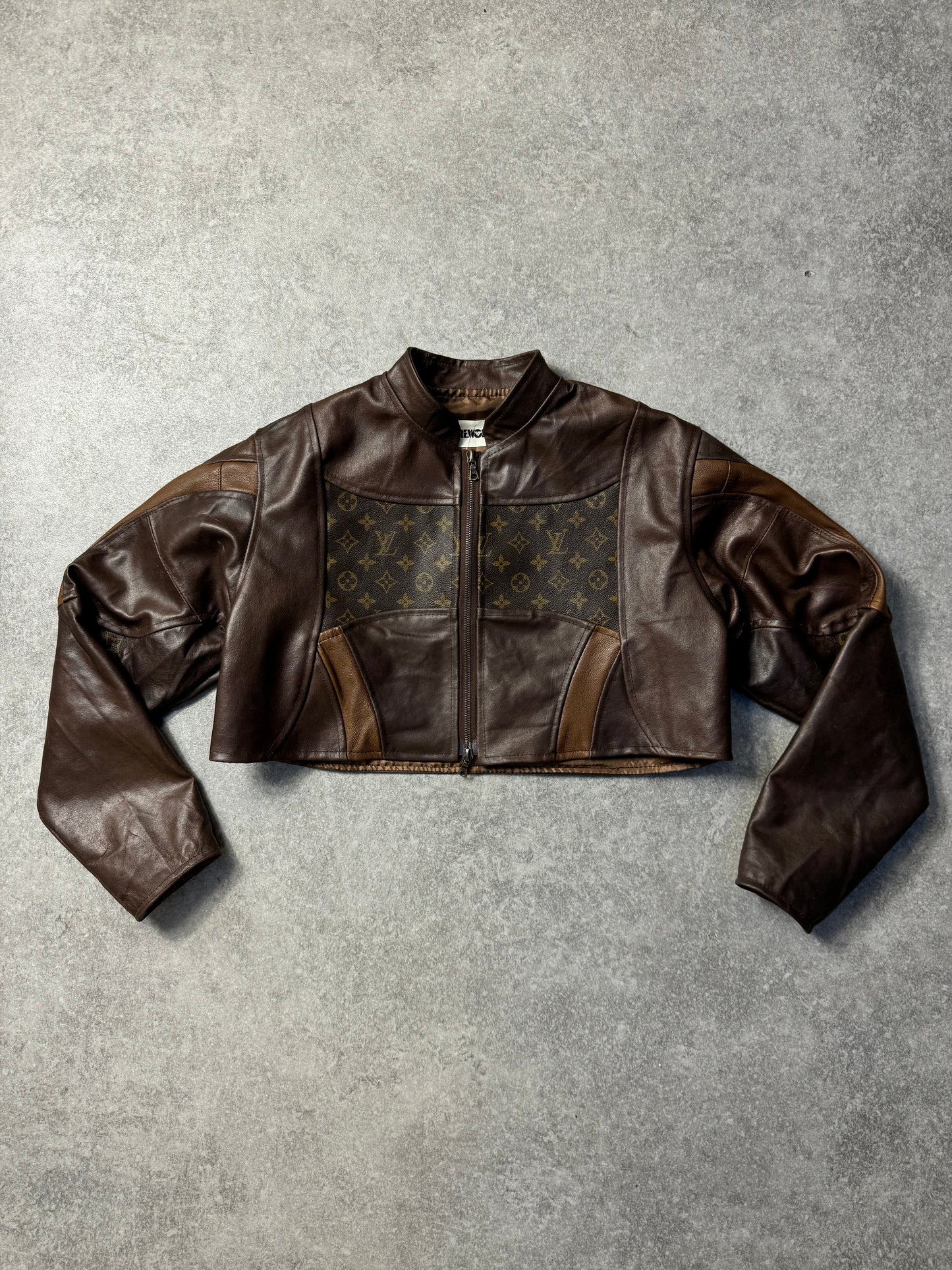 VT Rework: Louis Vuitton Monogram Pannelled Cropped Leather Racing Jacket