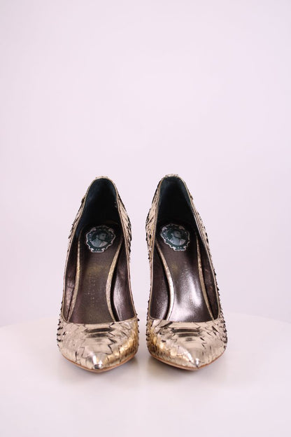 Philip Plein Python Studded Pointed toe heels Gold 39 | O/S, Gold