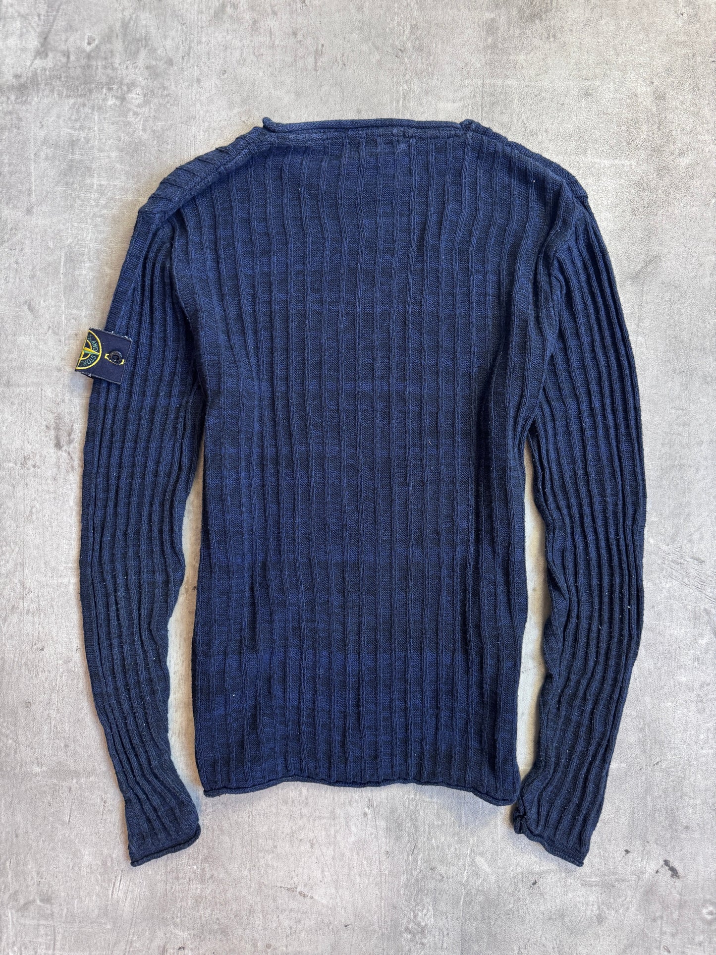 A/W 2019 Stone Island Ribbed Navy Melange Fisherman Sweater