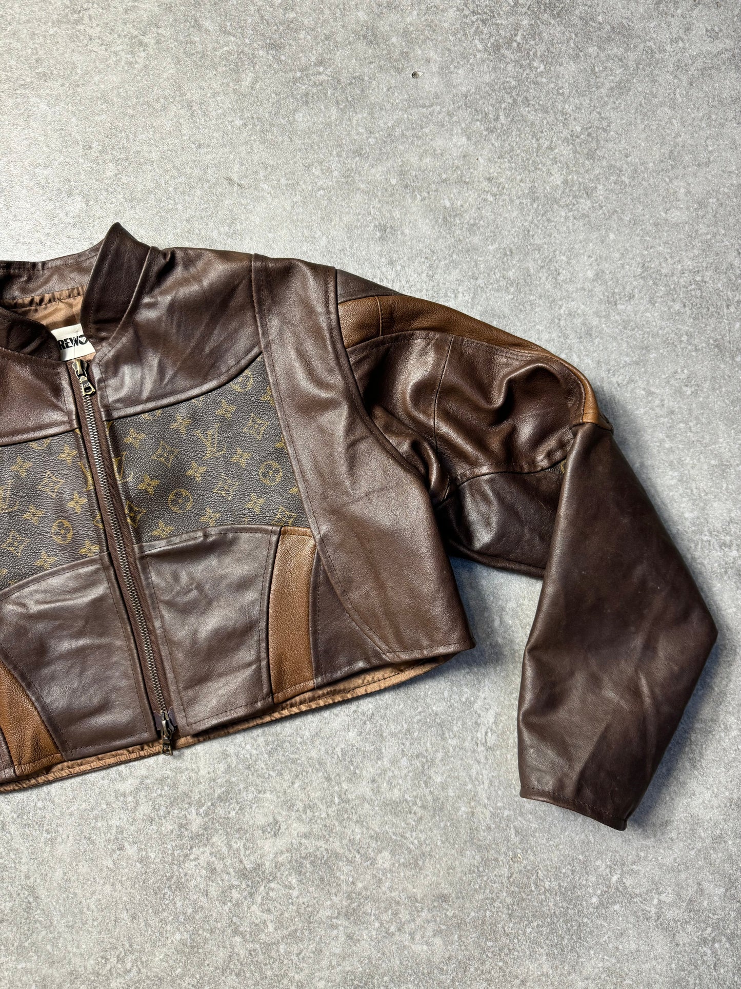 VT Rework: Louis Vuitton Monogram Pannelled Cropped Leather Racing Jacket