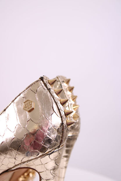Philip Plein Python Studded Pointed toe heels Gold 39 | O/S, Gold